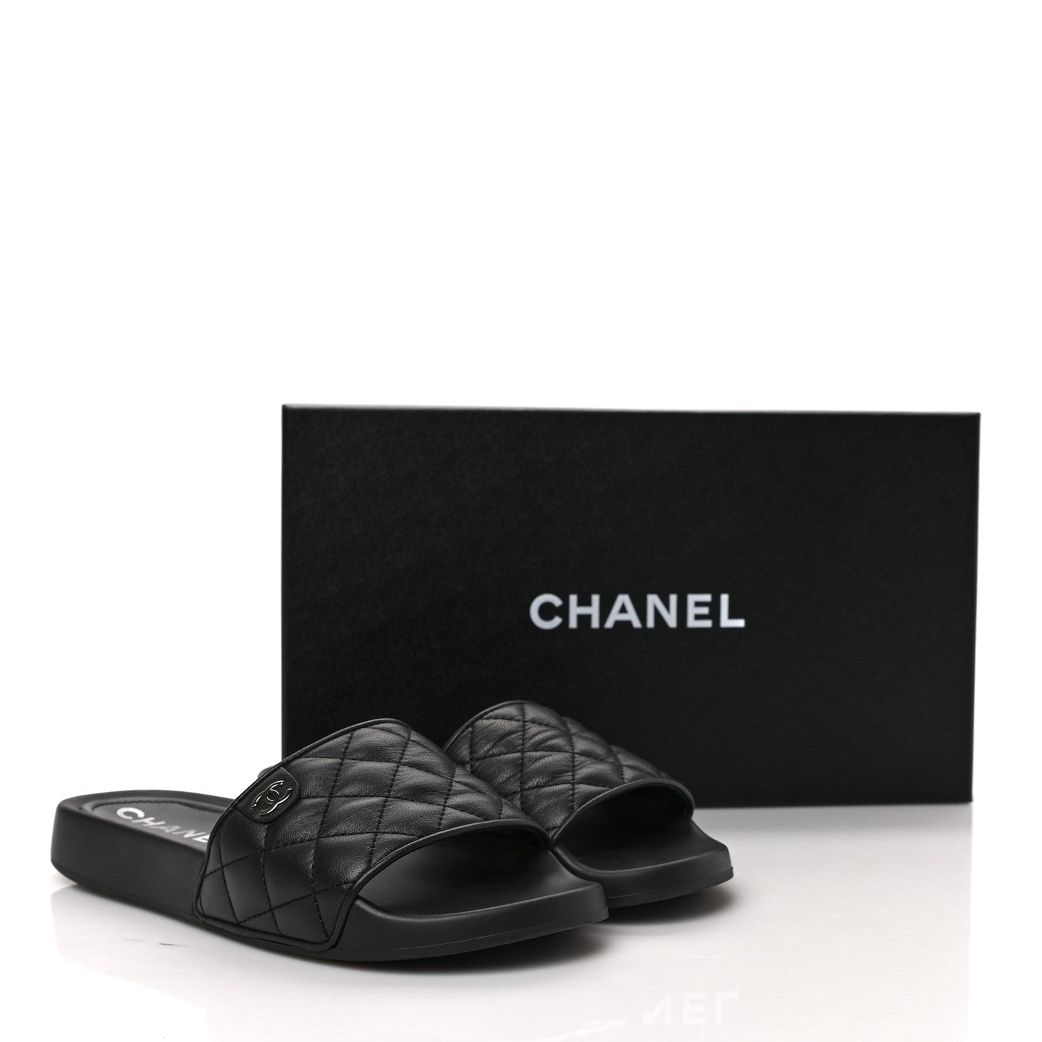 Chanel Lambskin Quilted CC Mules Sandals 37 Black 9 of 9