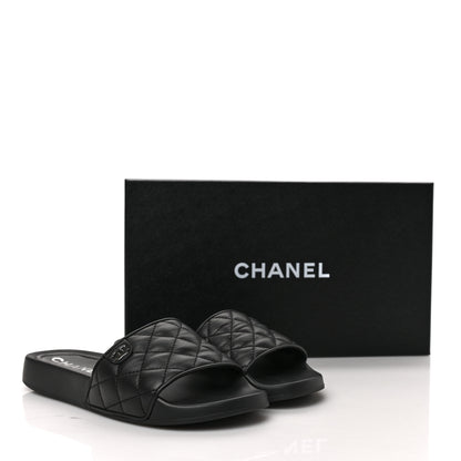 Chanel Lambskin Quilted CC Mules Sandals 37 Black 9 of 9