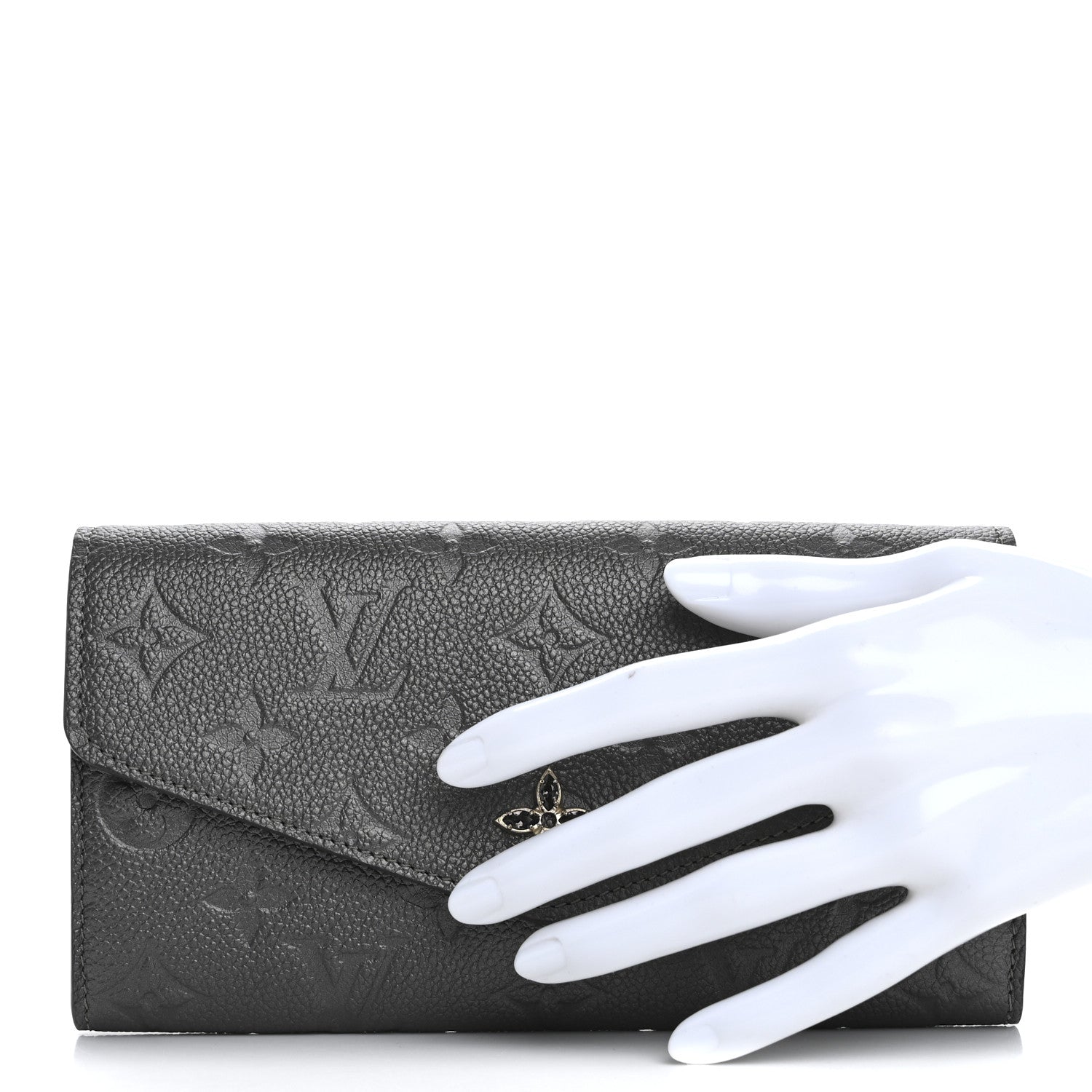 Louis Vuitton Metallic Empreinte Monogram Crystal Flower Sarah Wallet Gun Metal 2 of 9