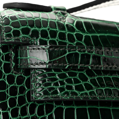 Hermes Shiny Porosus Crocodile Kelly Pochette Vert Cypress 17 of 19