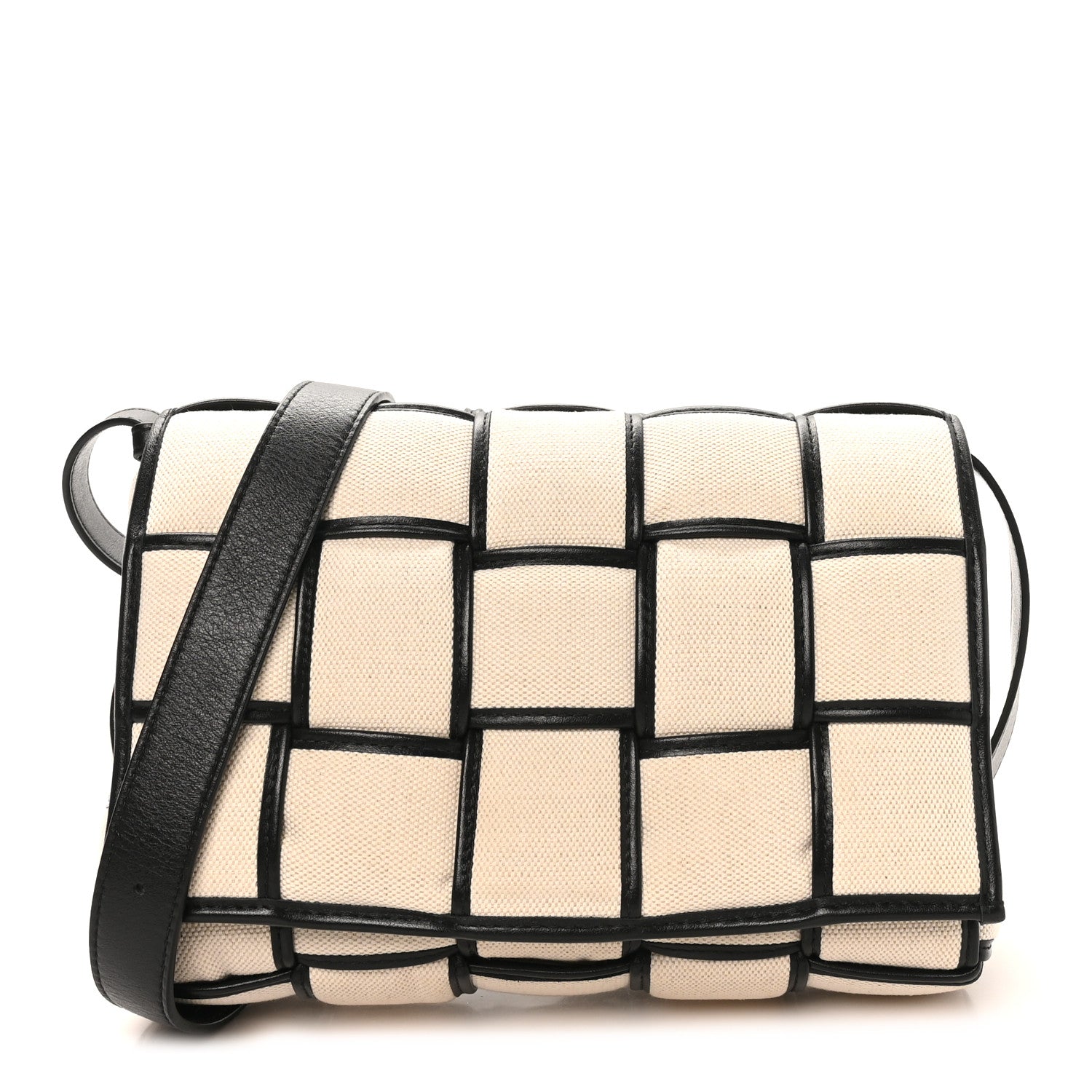 Bottega Veneta Canvas Intrecciato Padded Cassette Crossbody Bag Natural Black 1 of 9