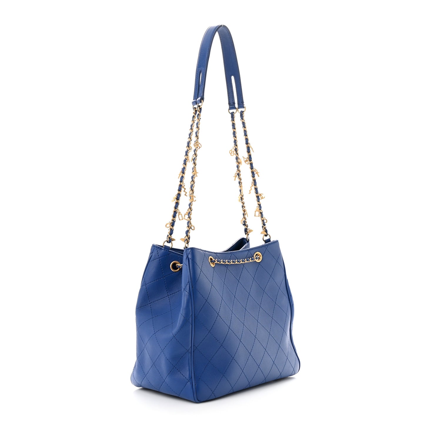 Calfskin Stitched Egyptian Amulet Drawstring Bag Blue