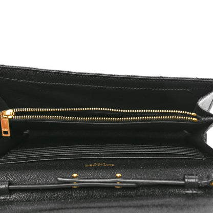 Saint Laurent Grain De Poudre Matelasse Chevron Monogram Chain Wallet Black 5 of 7