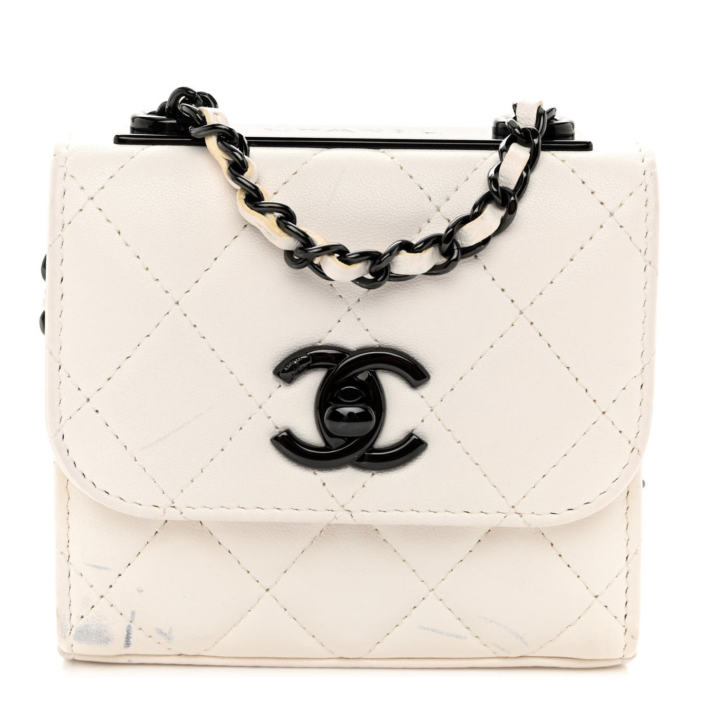 Lambskin Quilted Mini Trendy CC Clutch With Chain White
