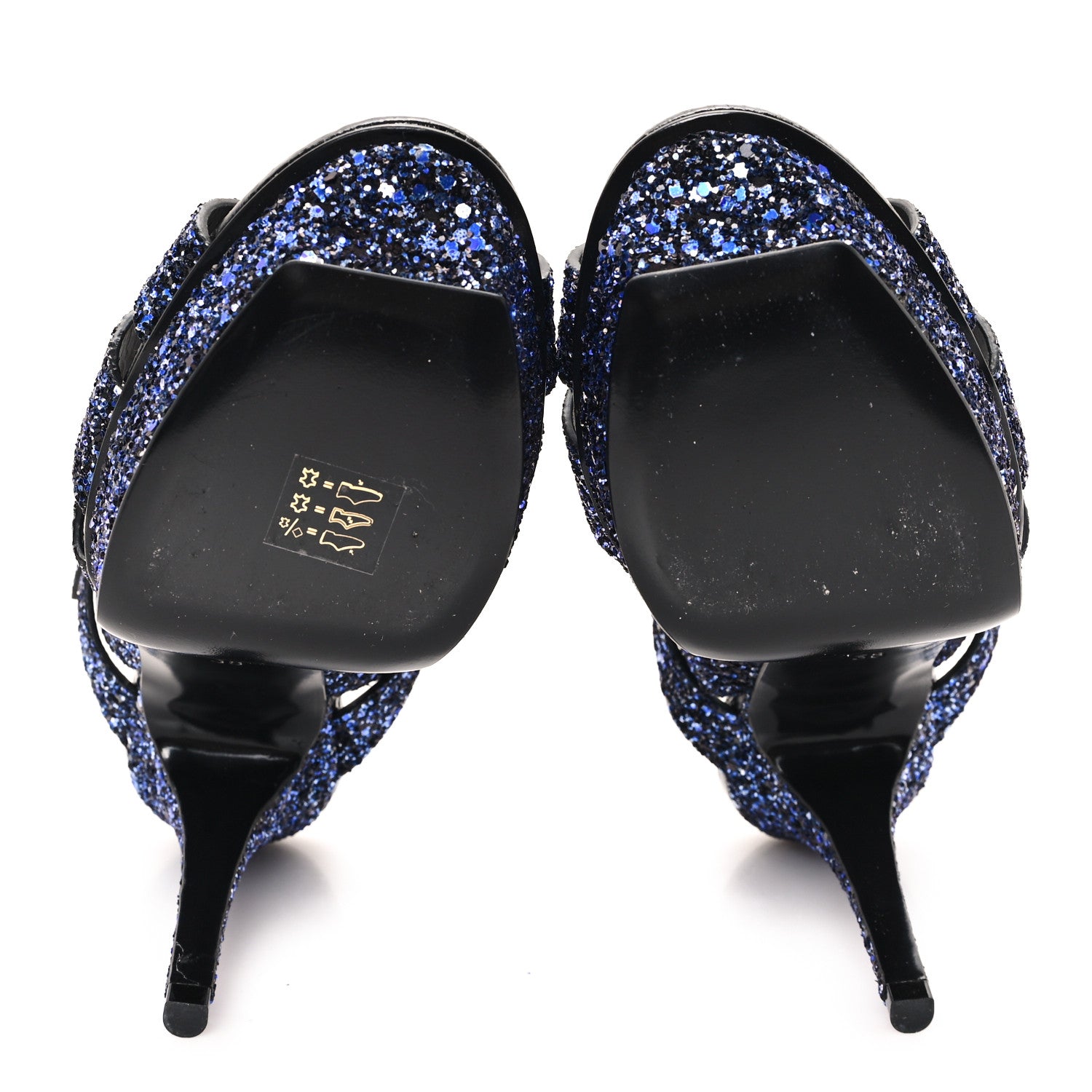 Saint Laurent Glitter Calfskin Ayers Tribute 75 Platform Sandals 38 Midnight Black Blue Royal 6 of 10