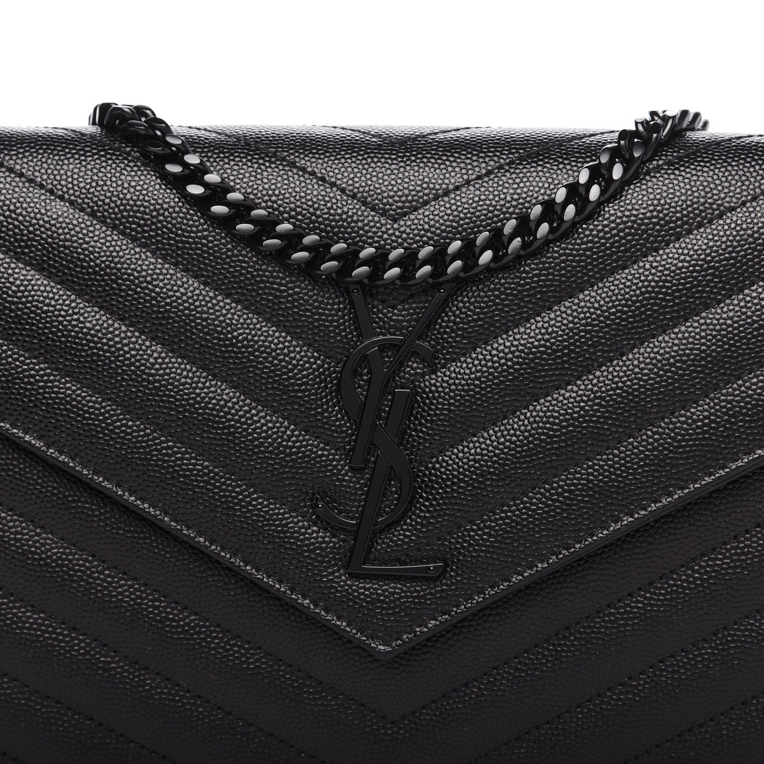 Saint Laurent Grain De Poudre Matelasse Chevron Monogram Chain Wallet Black 9 of 10