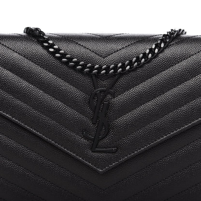 Saint Laurent Grain De Poudre Matelasse Chevron Monogram Chain Wallet Black 9 of 10