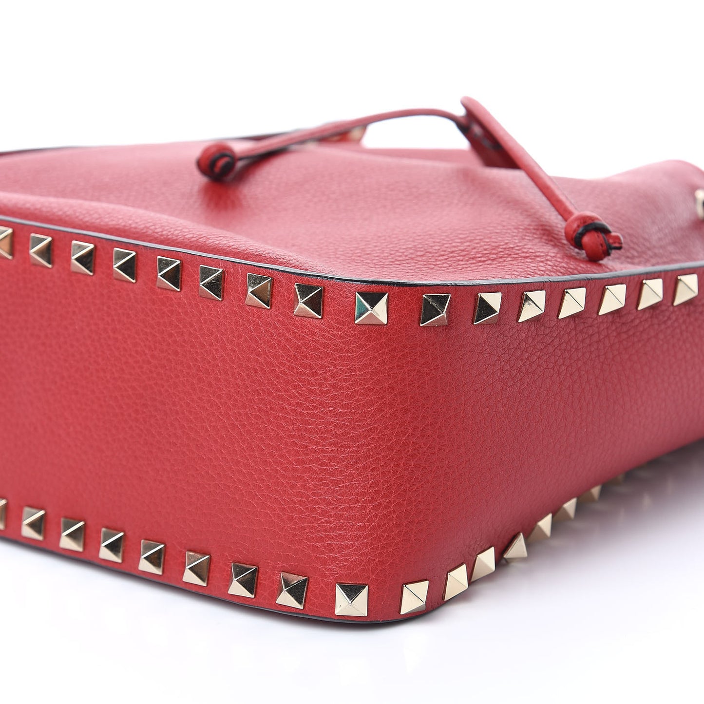 Grained Calfskin Rockstud Bucket Bag Red