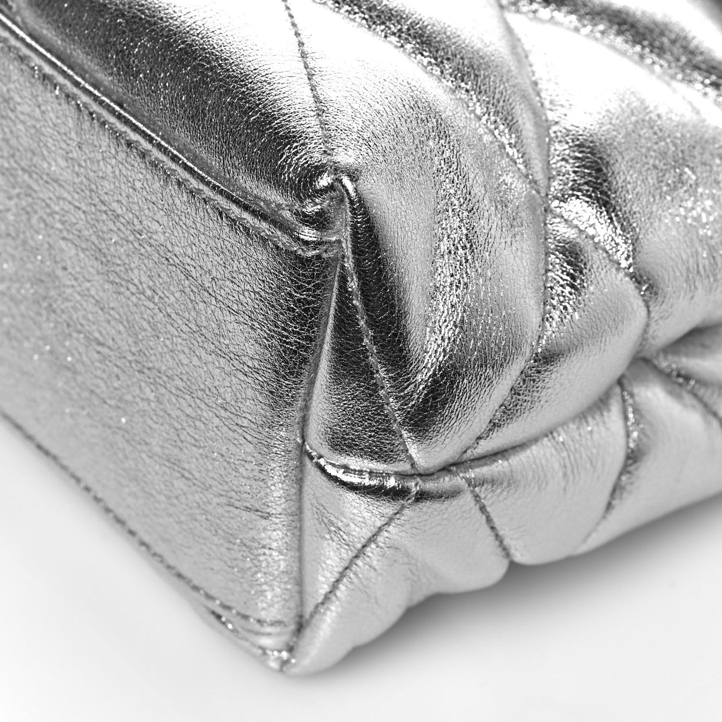 Metallic Lambskin Quilted Sade Puffer Envelope Clutch Argento