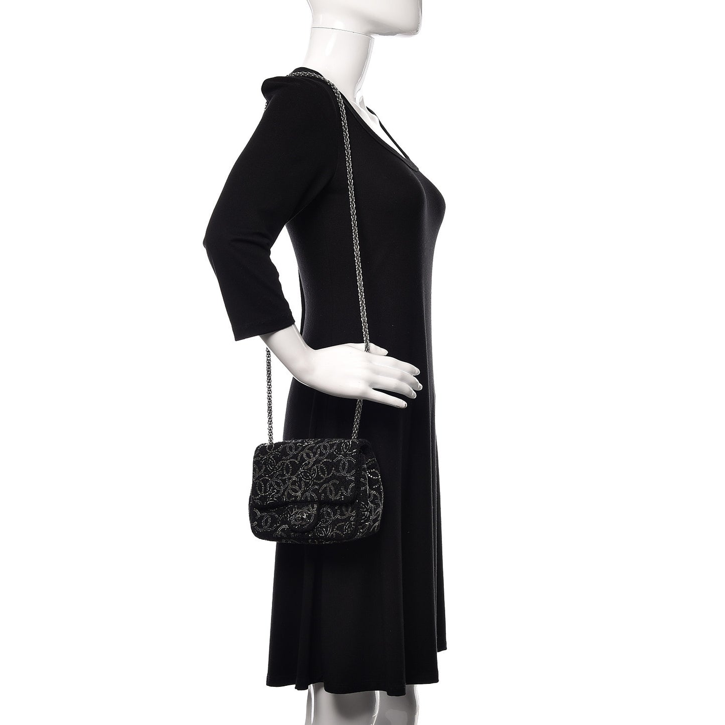 Tweed Strass Mini Pudong Flap Black