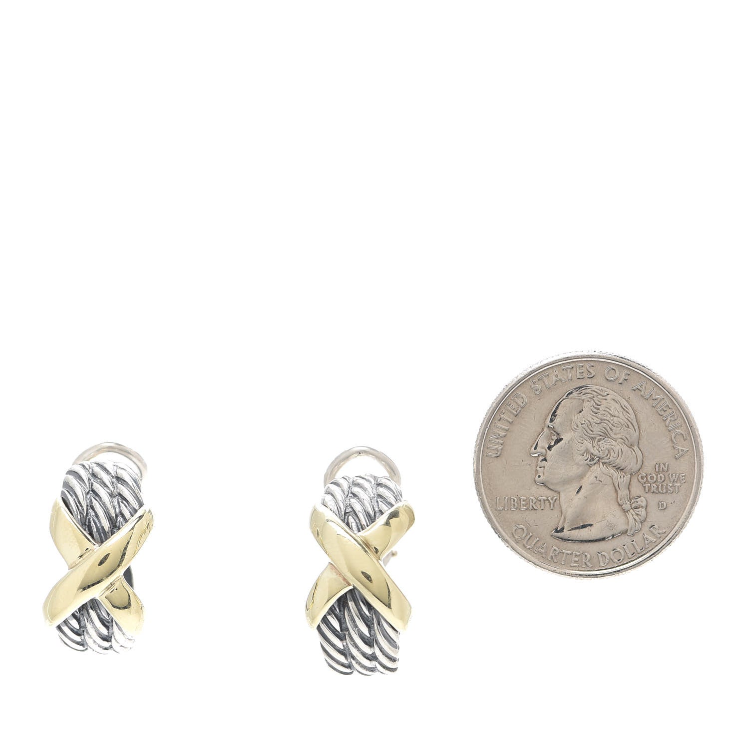 David Yurman Sterling Silver 14K Yellow Gold Cable Classics X Earrings 2 of 4