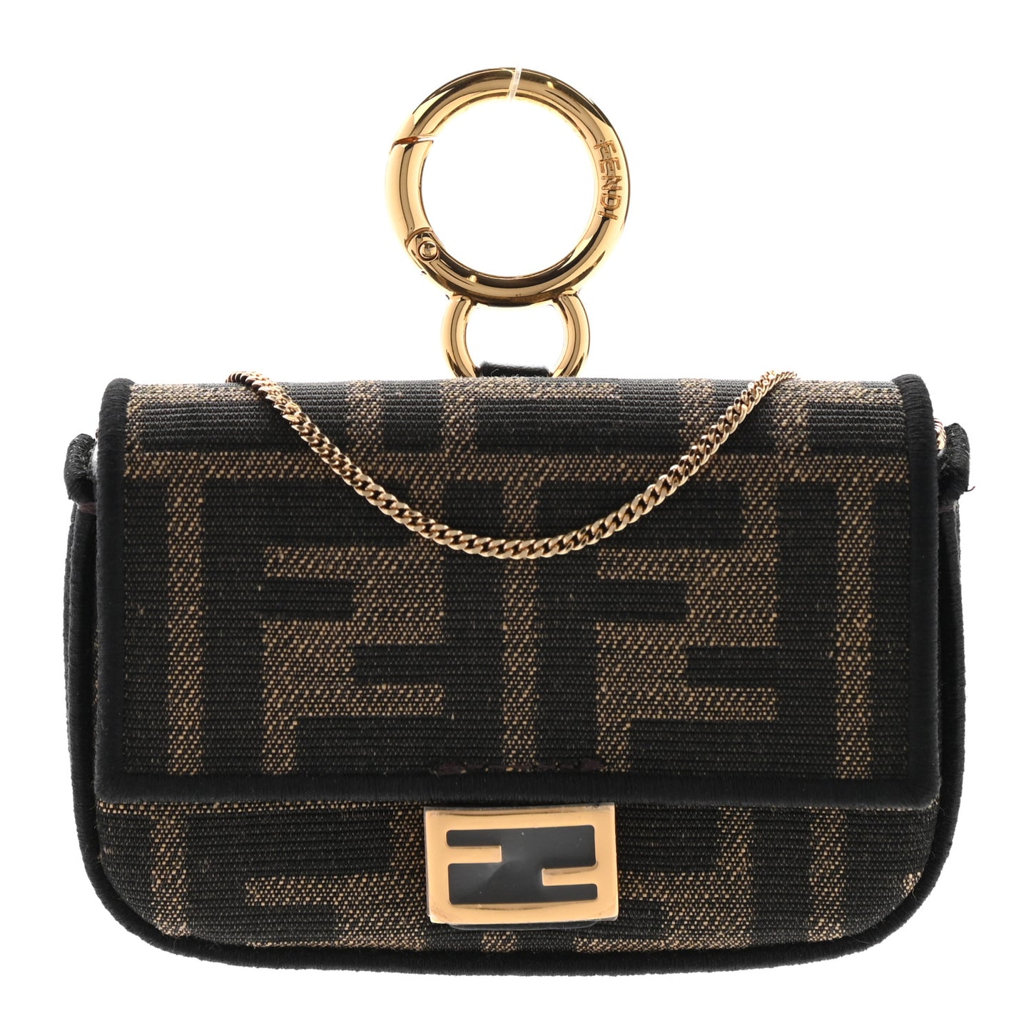 Fabric Jacquard FF 1974 Nano Baguette Charm Tobacco Moro Black
