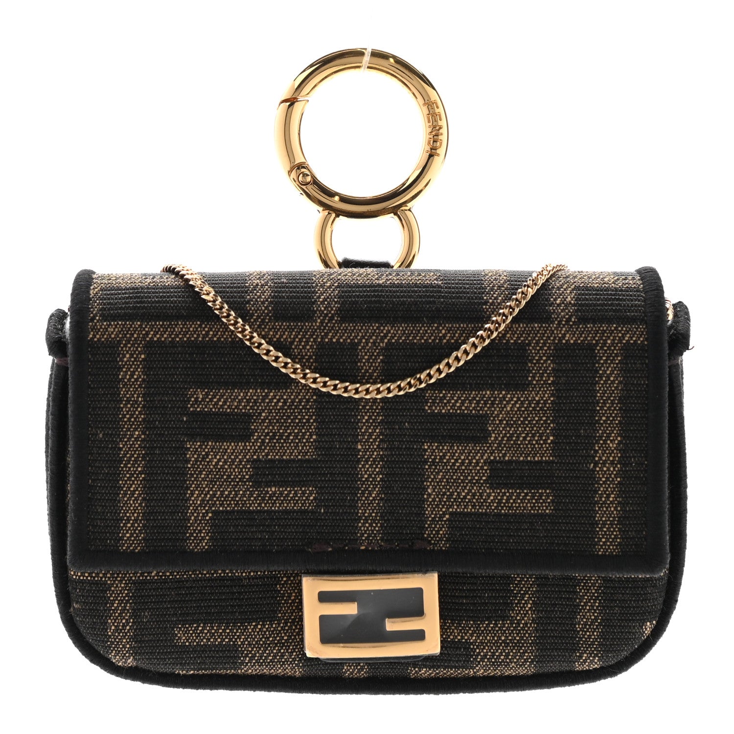 Fendi Fabric Jacquard FF 1974 Nano Baguette Charm Tobacco Moro Black 1 of 7