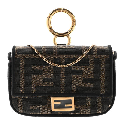Fendi Fabric Jacquard FF 1974 Nano Baguette Charm Tobacco Moro Black 1 of 7