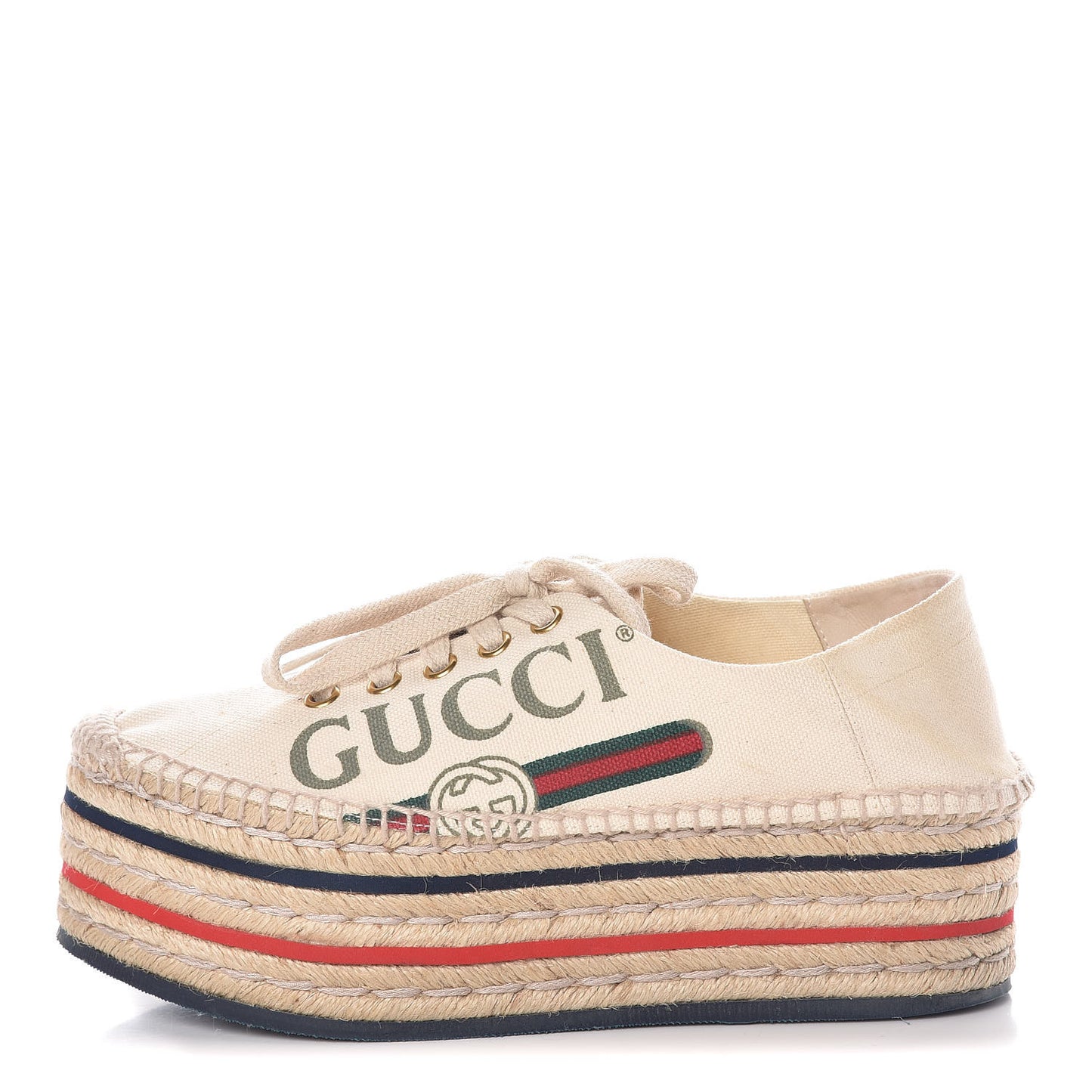 Canvas Logo Lace-Up Platform Espadrilles 35 Greggio Grege