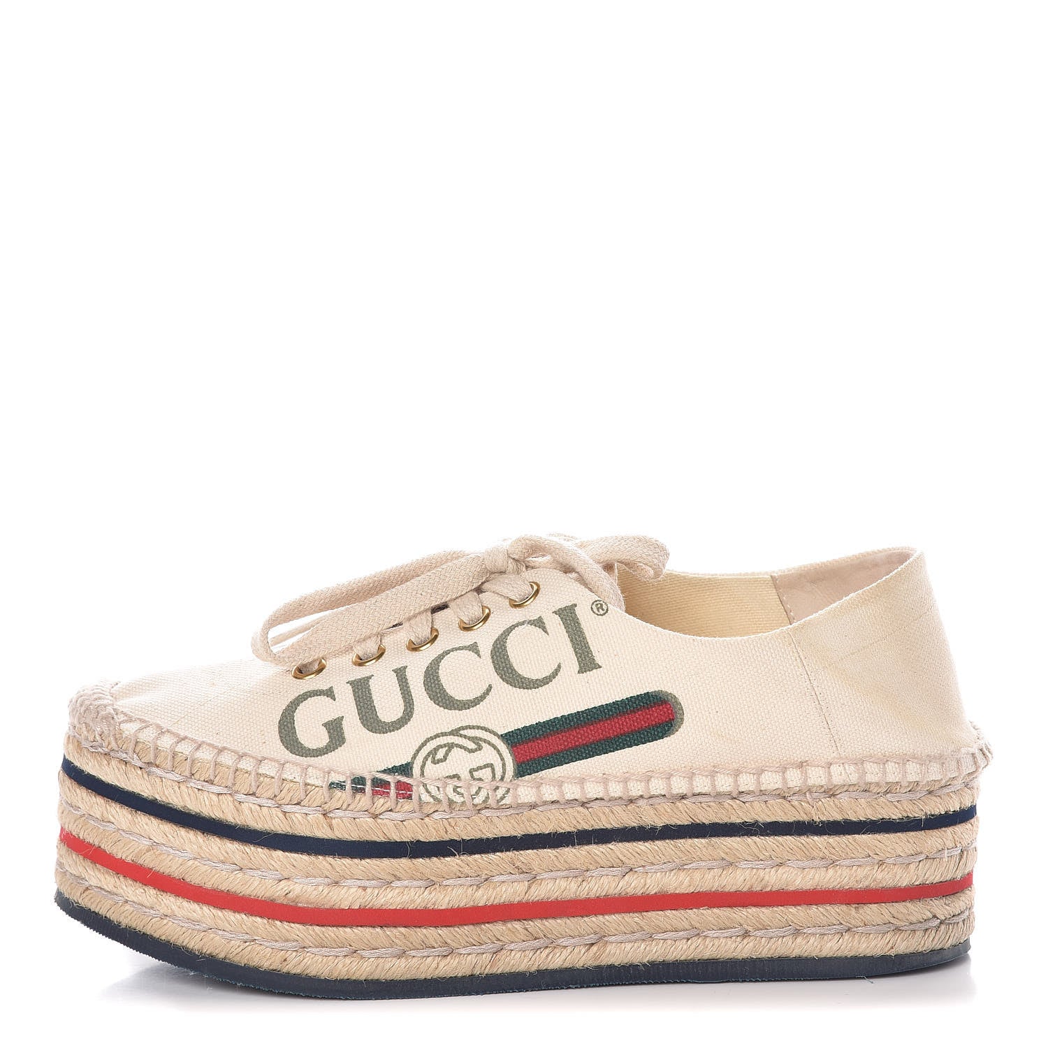 Gucci Canvas Logo Lace-Up Platform Espadrilles 35 Greggio Grege 1 of 18