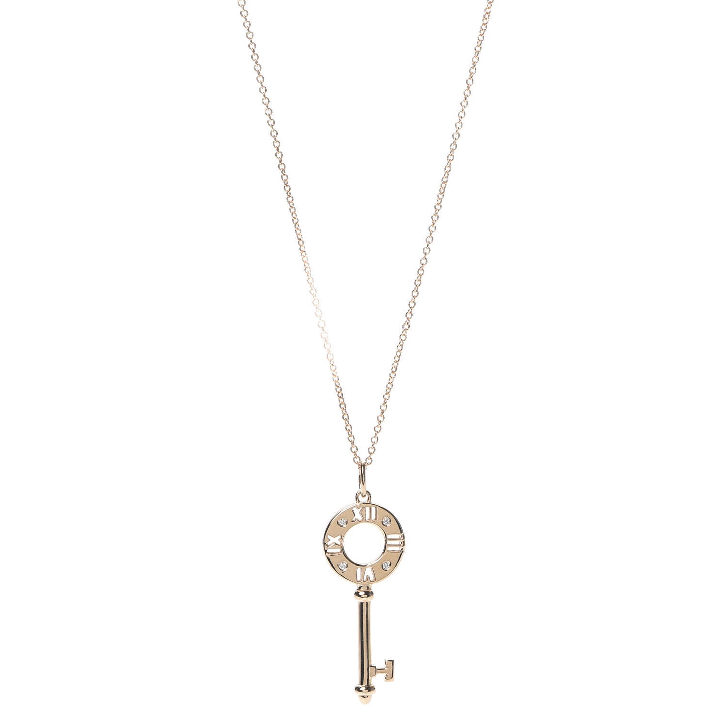 18K Rose Gold Diamond Atlas Pierced Key Pendant Necklace