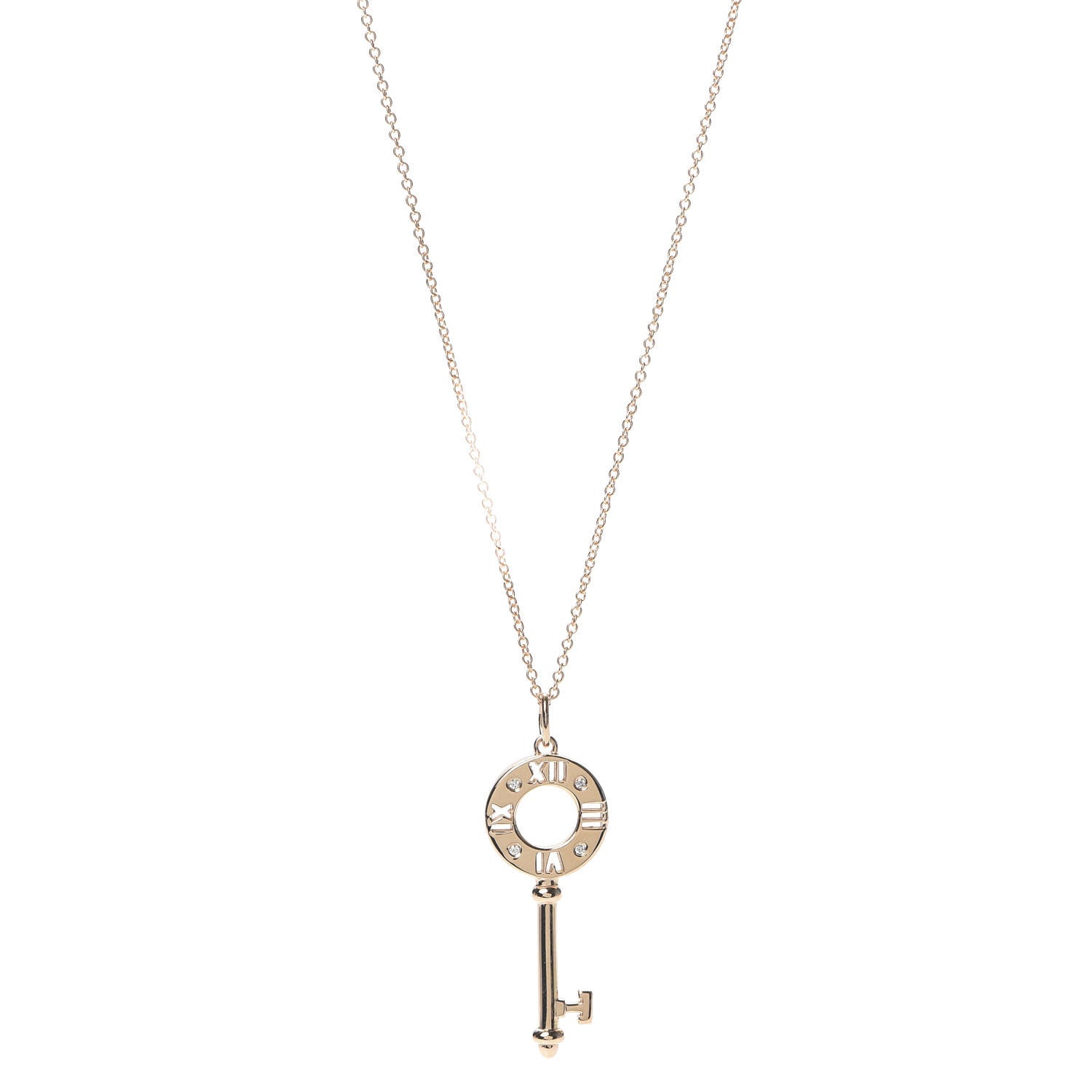 Tiffany 18K Rose Gold Diamond Atlas Pierced Key Pendant Necklace 1 of 6