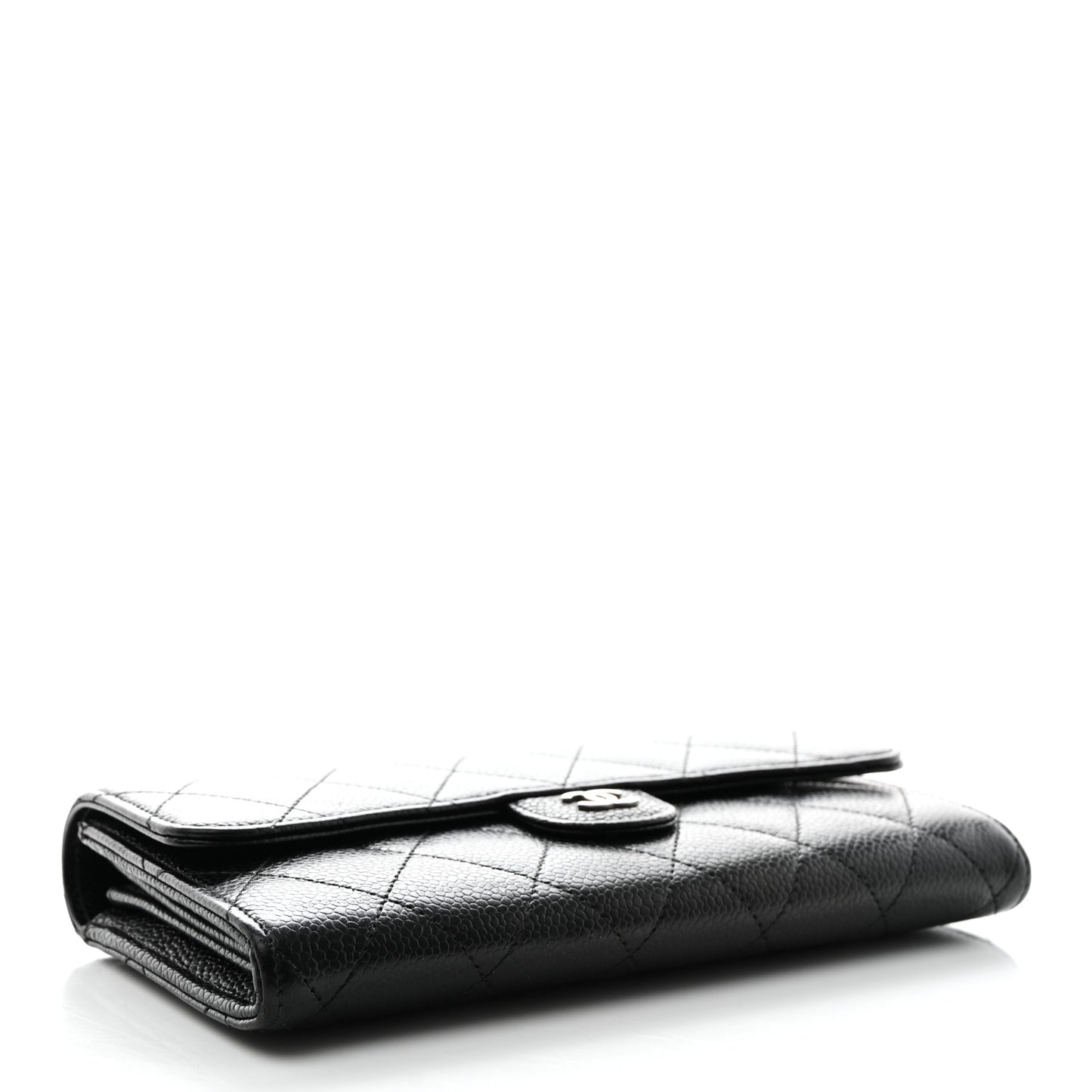 Caviar Quilted Large Gusset Flap Wallet Black
