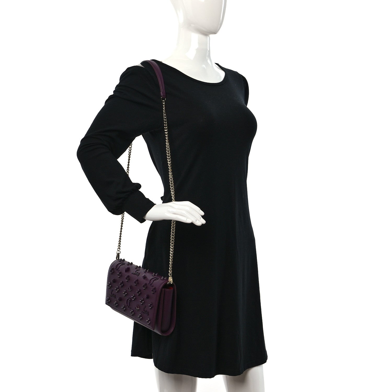 Christian Louboutin Calfskin Spikes Loubinthesky Paloma Clutch Merlot 2 of 10