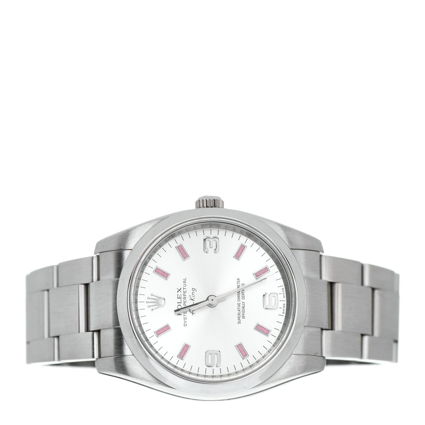 Stainless Steel 34mm Oyster Perpetual Air-King Watch Pink Index 114200