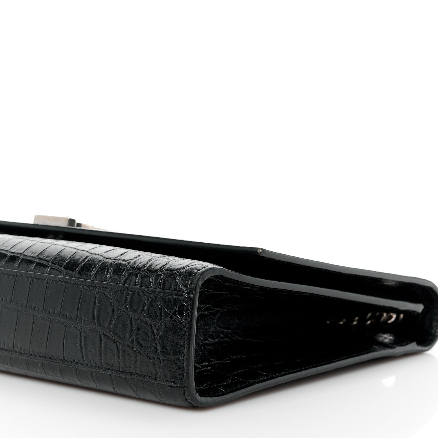 Saint Laurent Calfskin Crocodile Embossed Large Classic Monogram Kate Satchel Black 11 of 16