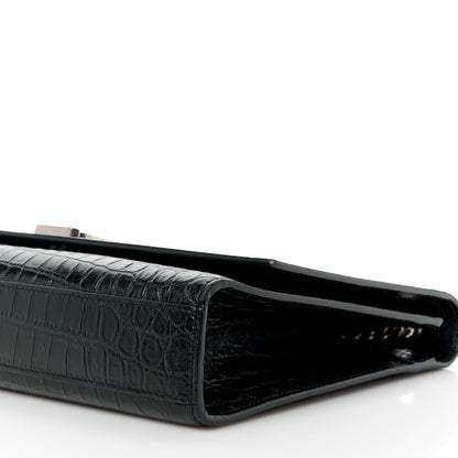 Saint Laurent Calfskin Crocodile Embossed Large Classic Monogram Kate Satchel Black 11 of 16