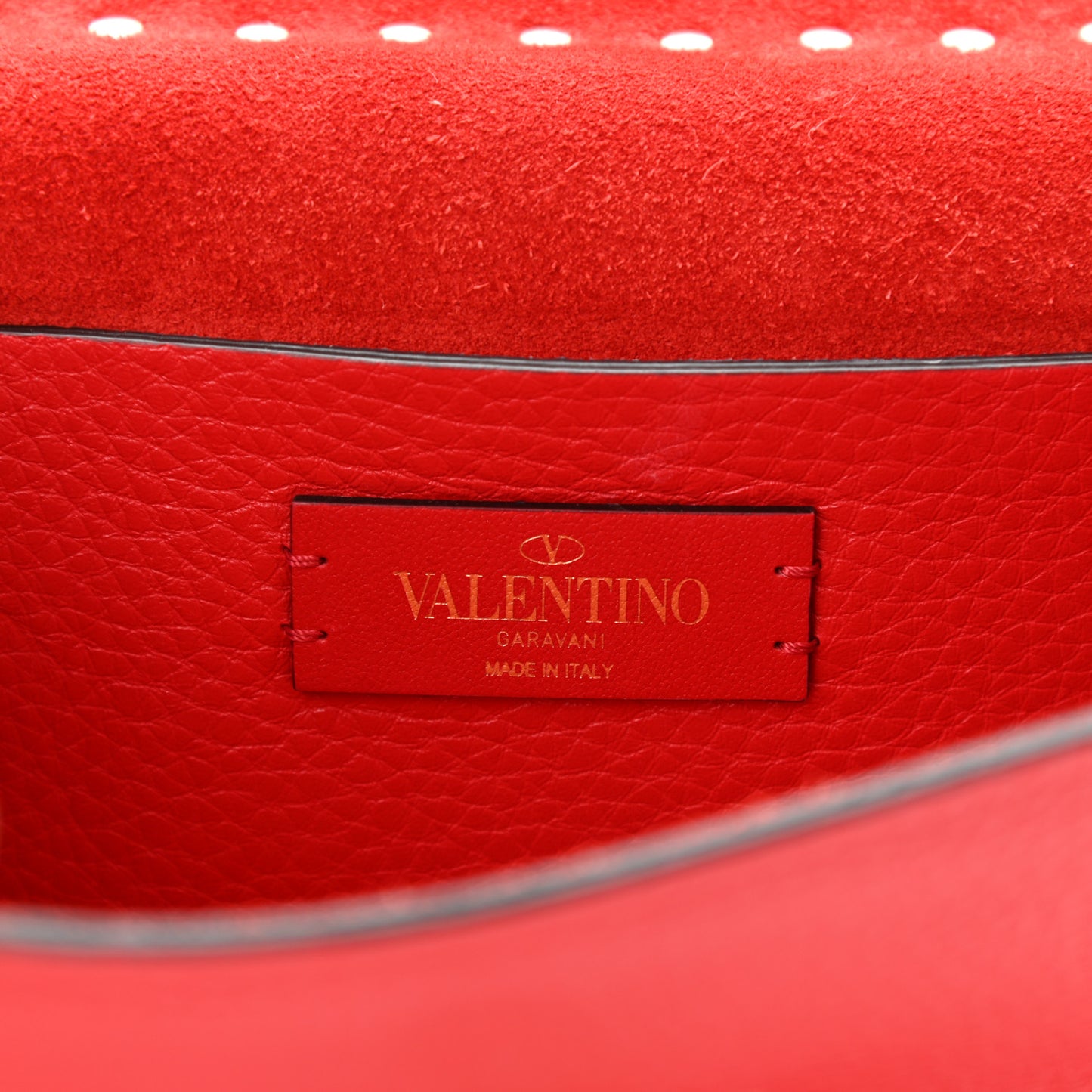 Pebbled Calfskin Rockstud Overlay Flap Top Handle Bag Rouge Pur