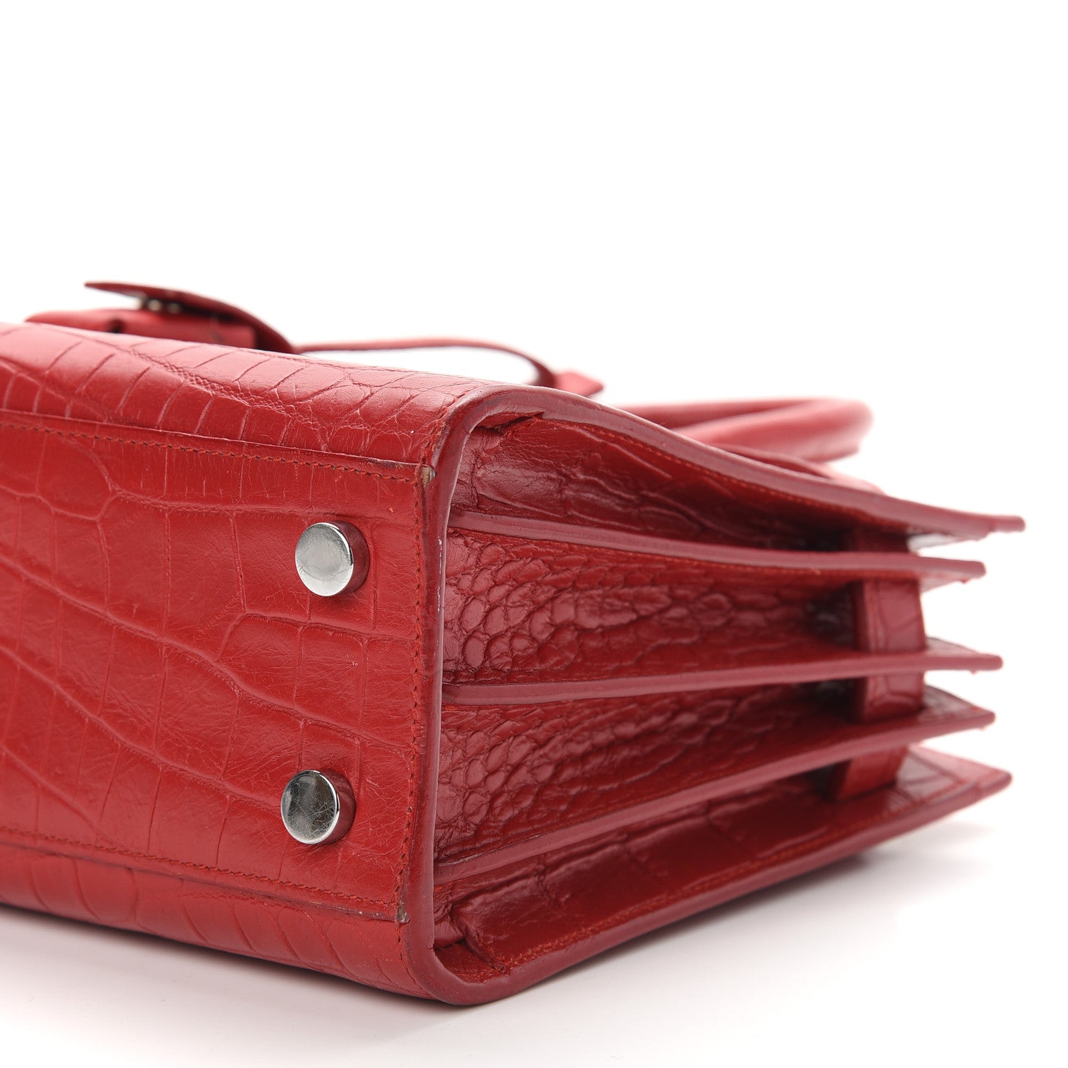 Saint Laurent Calfskin Crocodile Embossed Nano Sac De Jour Red 8 of 9