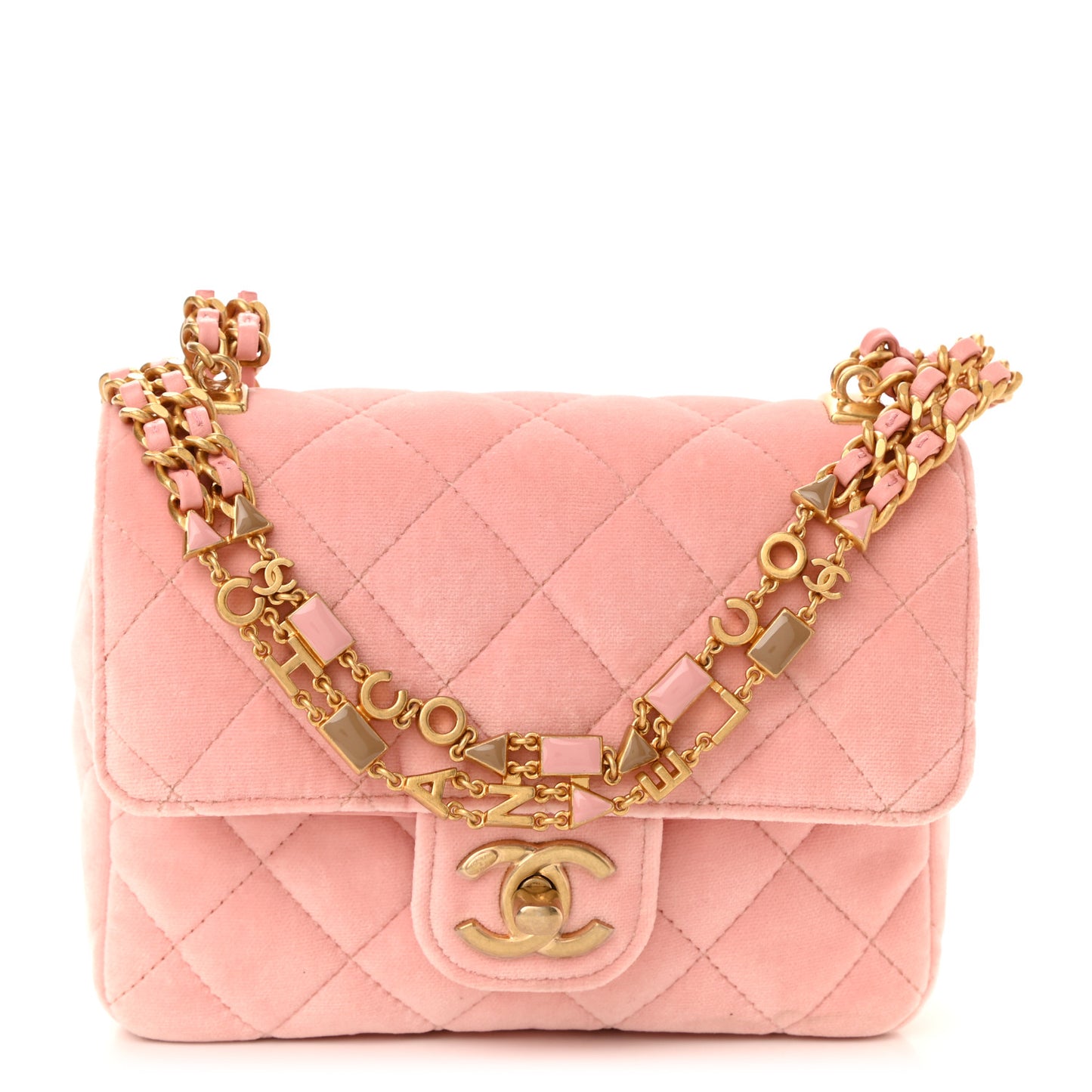 Velvet Enamel Mini Flap Light Pink