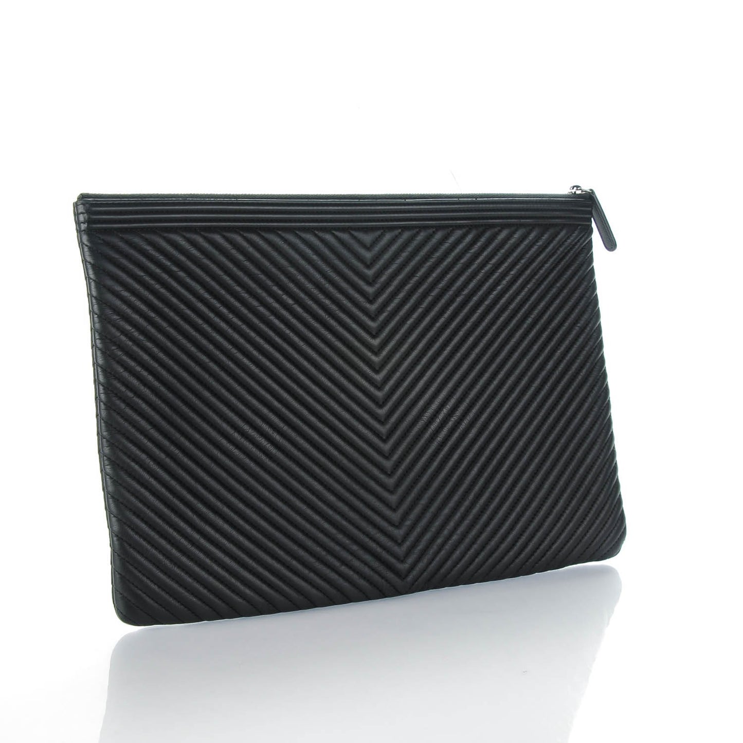 Calfskin Chevron Large Boy Cosmetic Case Black