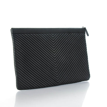 Chanel Calfskin Chevron Large Boy Cosmetic Case Black 4 of 15