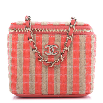 Chanel Raffia Jute Striped Mini Vanity Case With Chain Red Beige 1 of 10