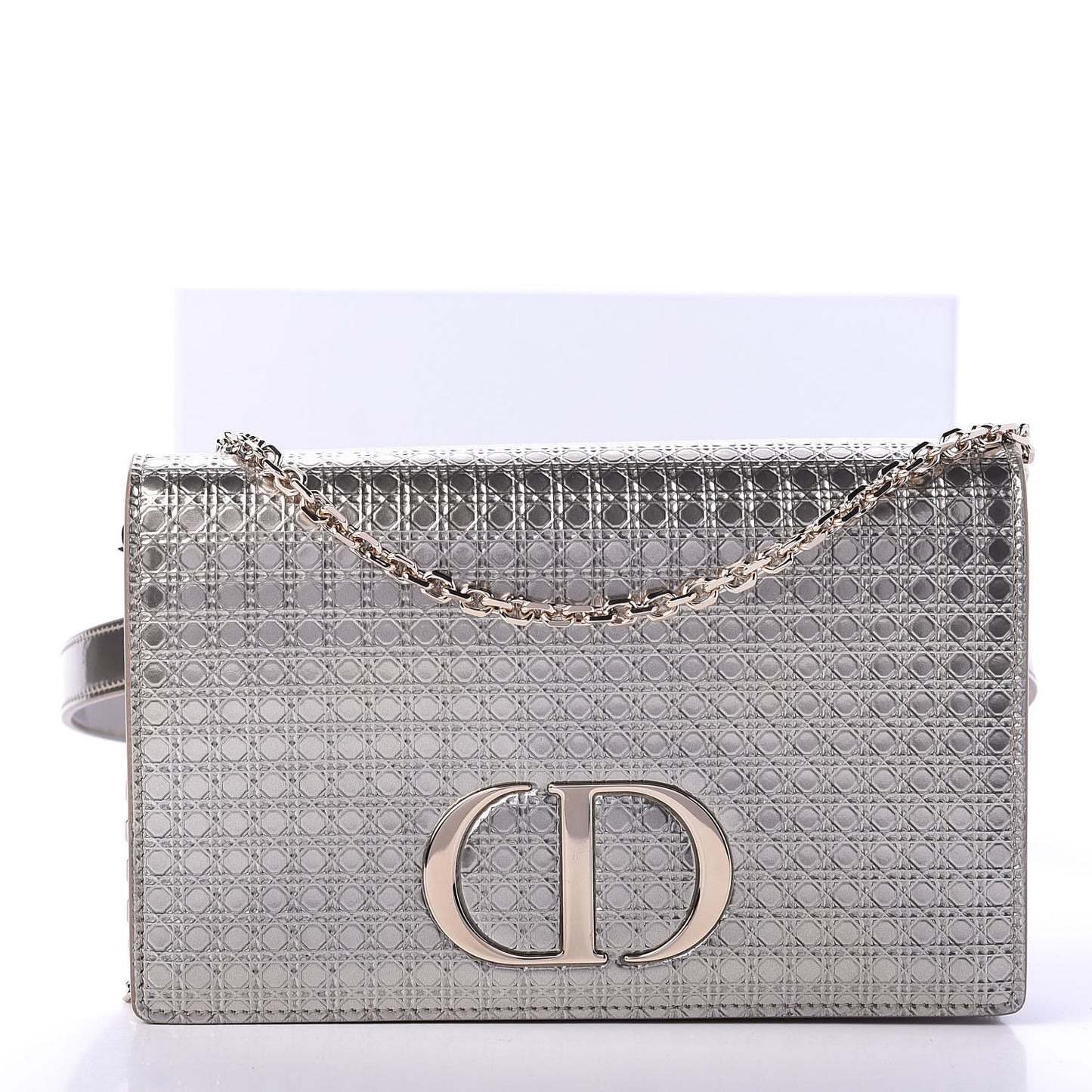 Metallic Patent Micro-Cannage 30 Montaigne 2 in 1 Pouch Gold