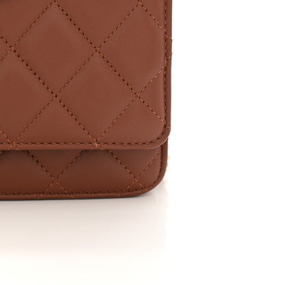 Chanel Lambskin Quilted Wallet On Chain WOC Brown 13 of 14