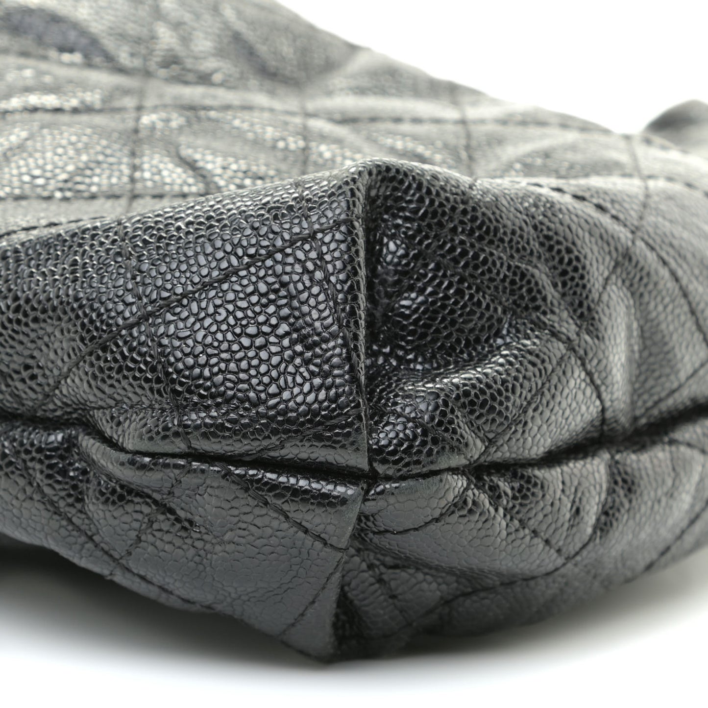 Caviar Quilted Medium Elastic Shopping Tote Black