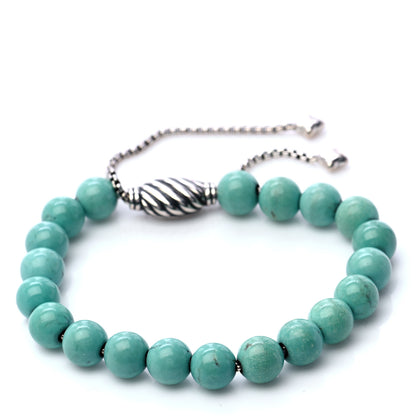 David Yurman Sterling Silver Turquoise 8mm Spiritual Beads Adjustable Bracelet 1 of 6