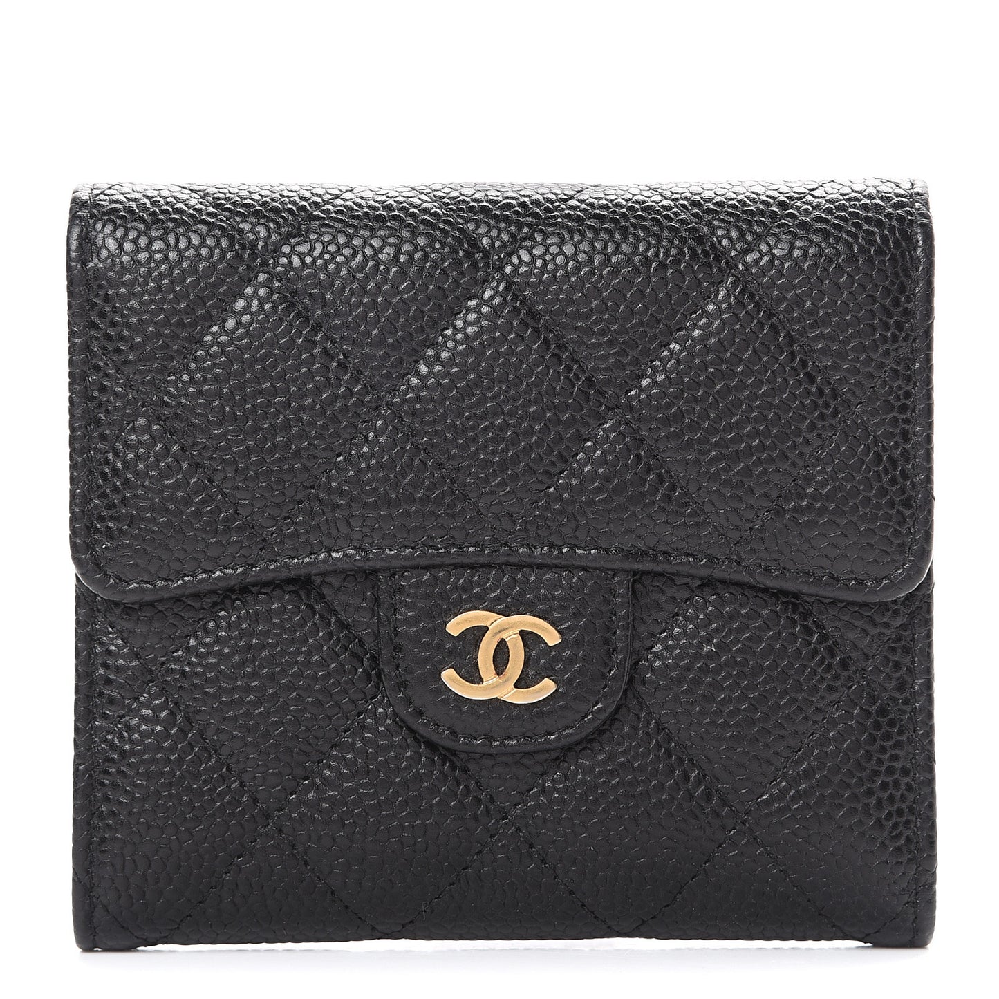 Caviar Quilted Compact Flap Wallet Black
