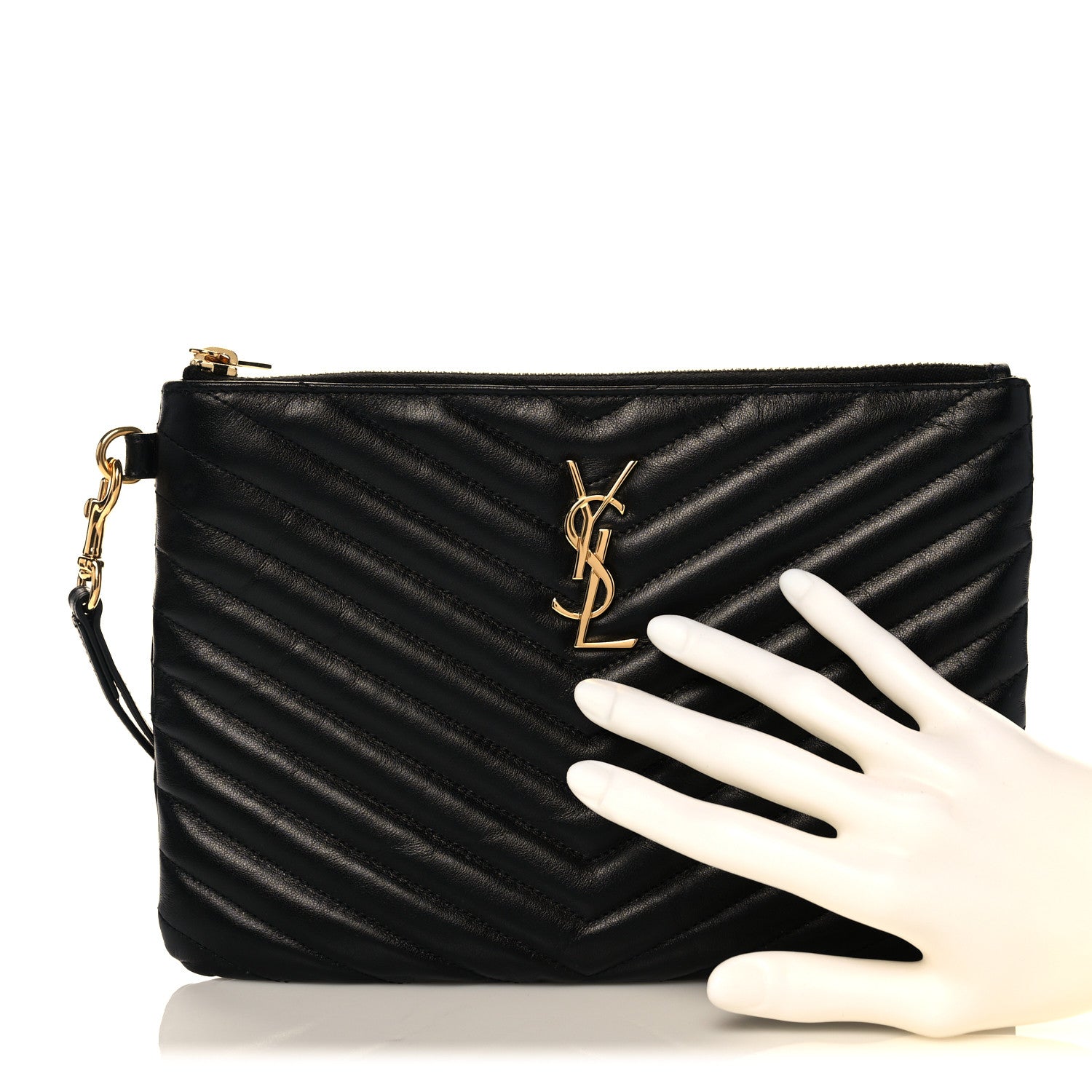 Saint Laurent Calfskin Matelasse Chevron Monogram A5 Wristlet Black 2 of 8