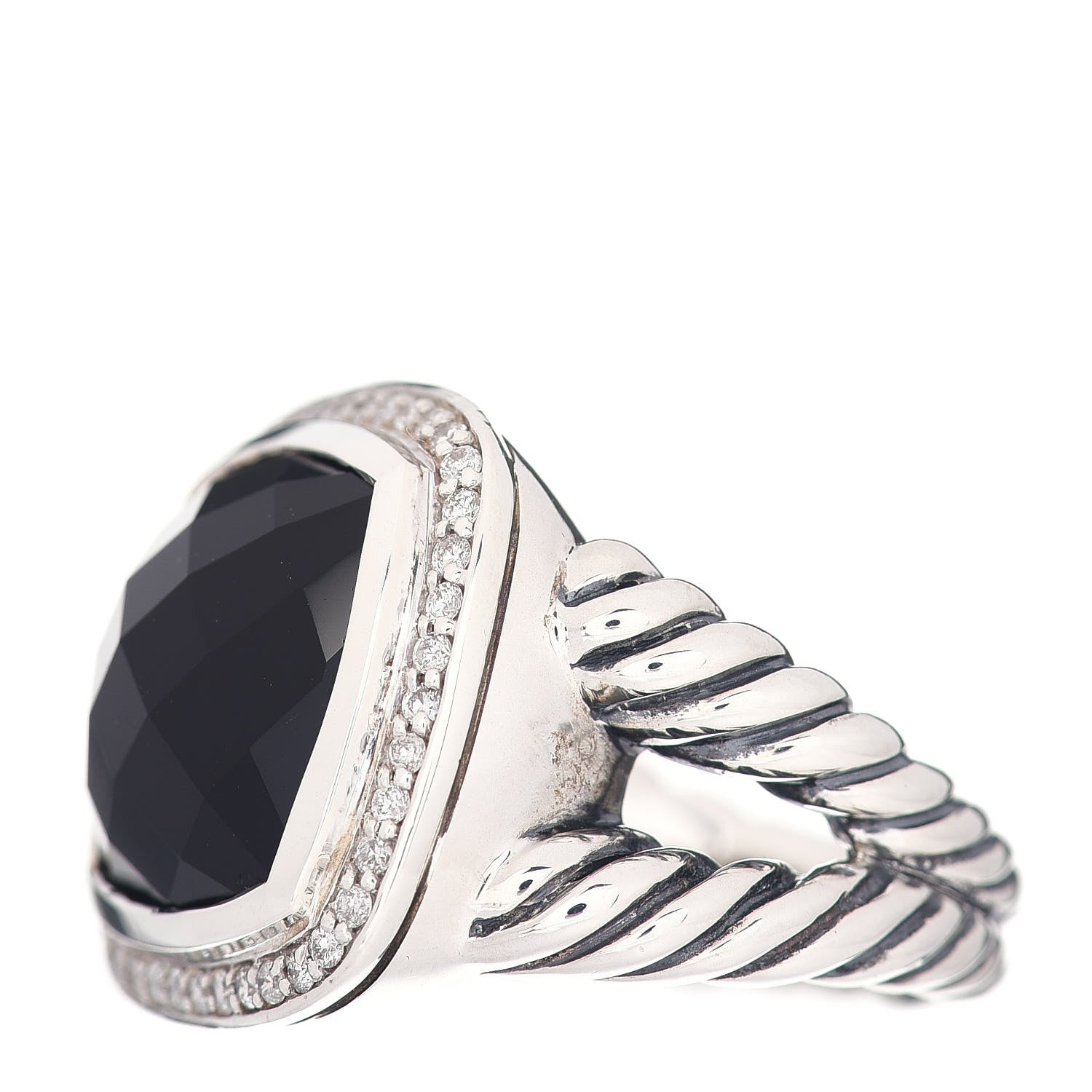 David Yurman Sterling Silver Diamond Black Onyx 14mm Albion Ring 55 7.25 3 of 5