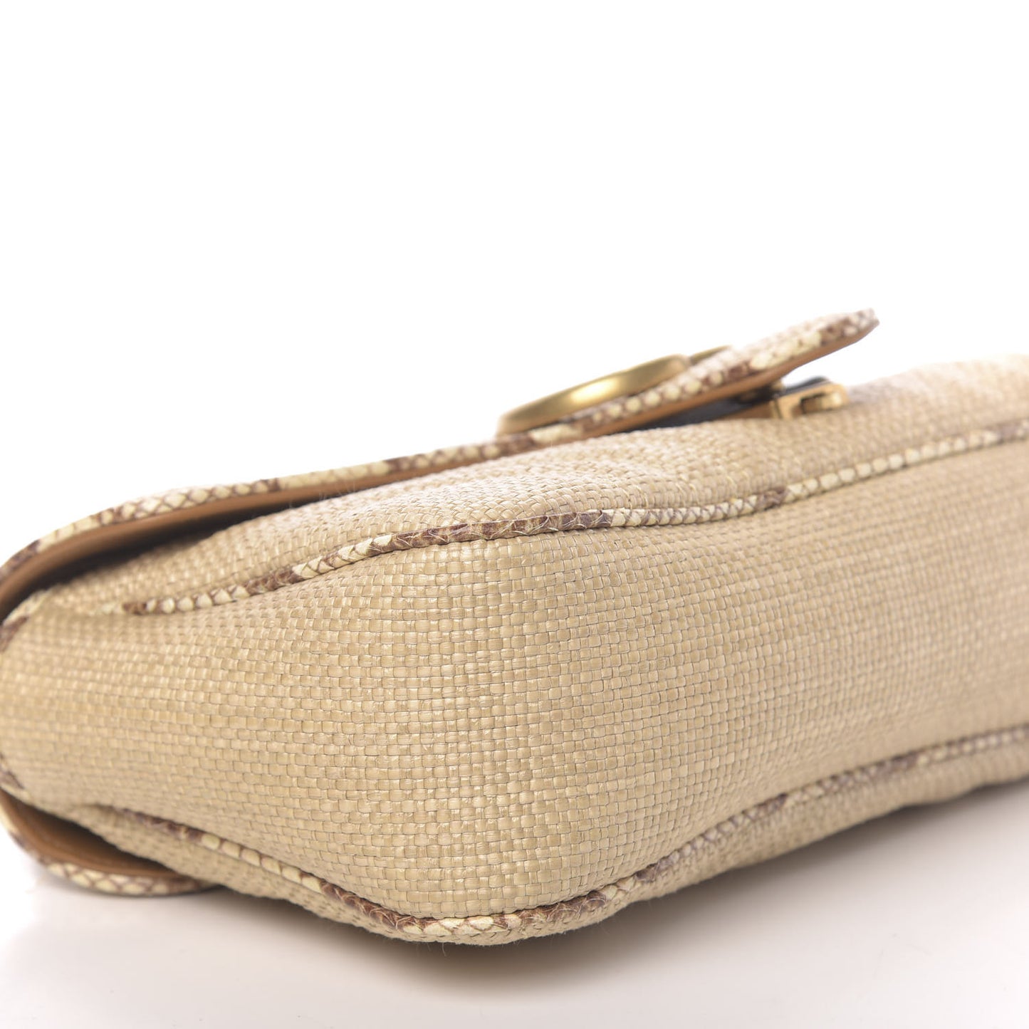 Raffia Elaphe Matelasse Small GG Marmont Shoulder Bag Natural Cream Brown