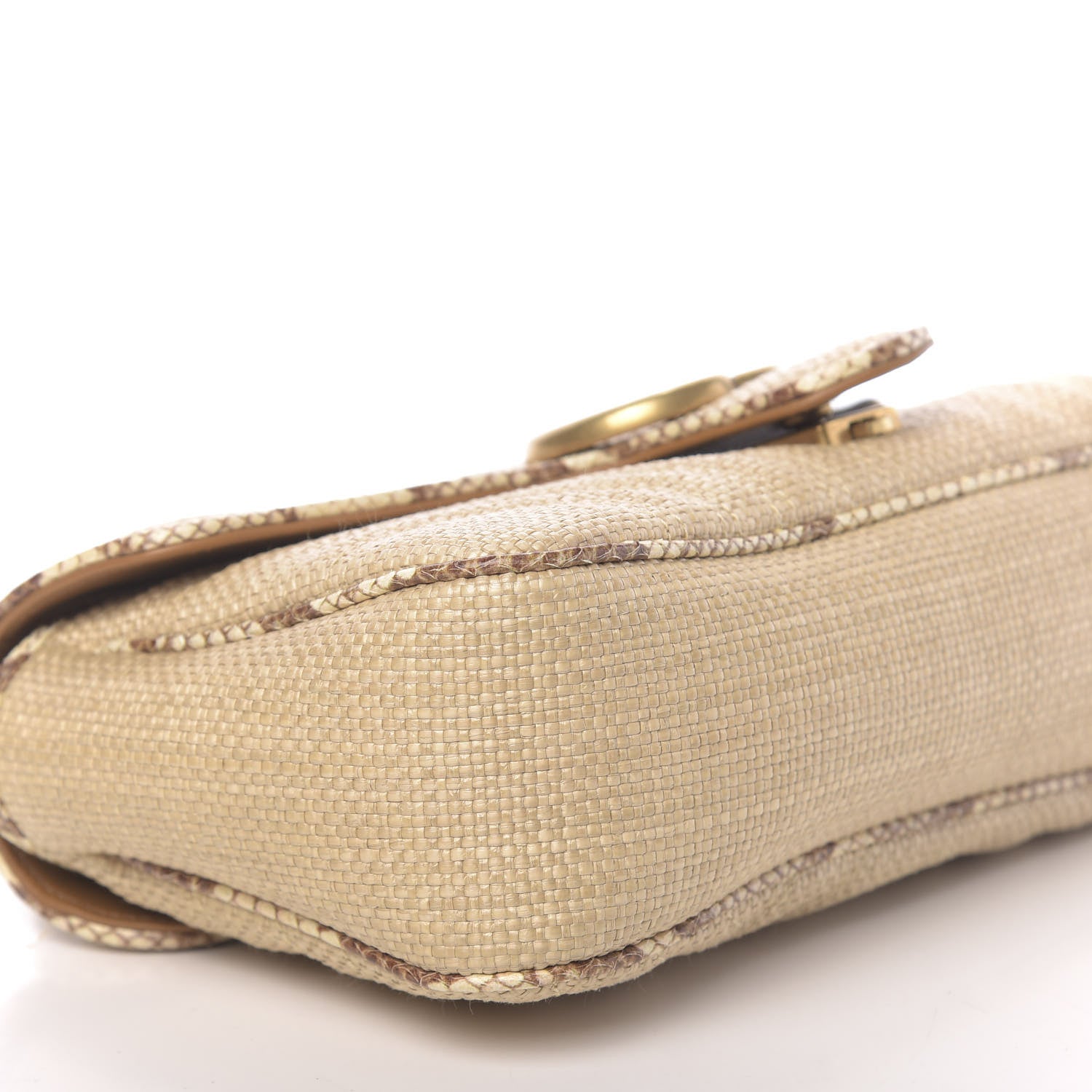 Gucci Raffia Elaphe Matelasse Small GG Marmont Shoulder Bag Natural Cream Brown 9 of 11