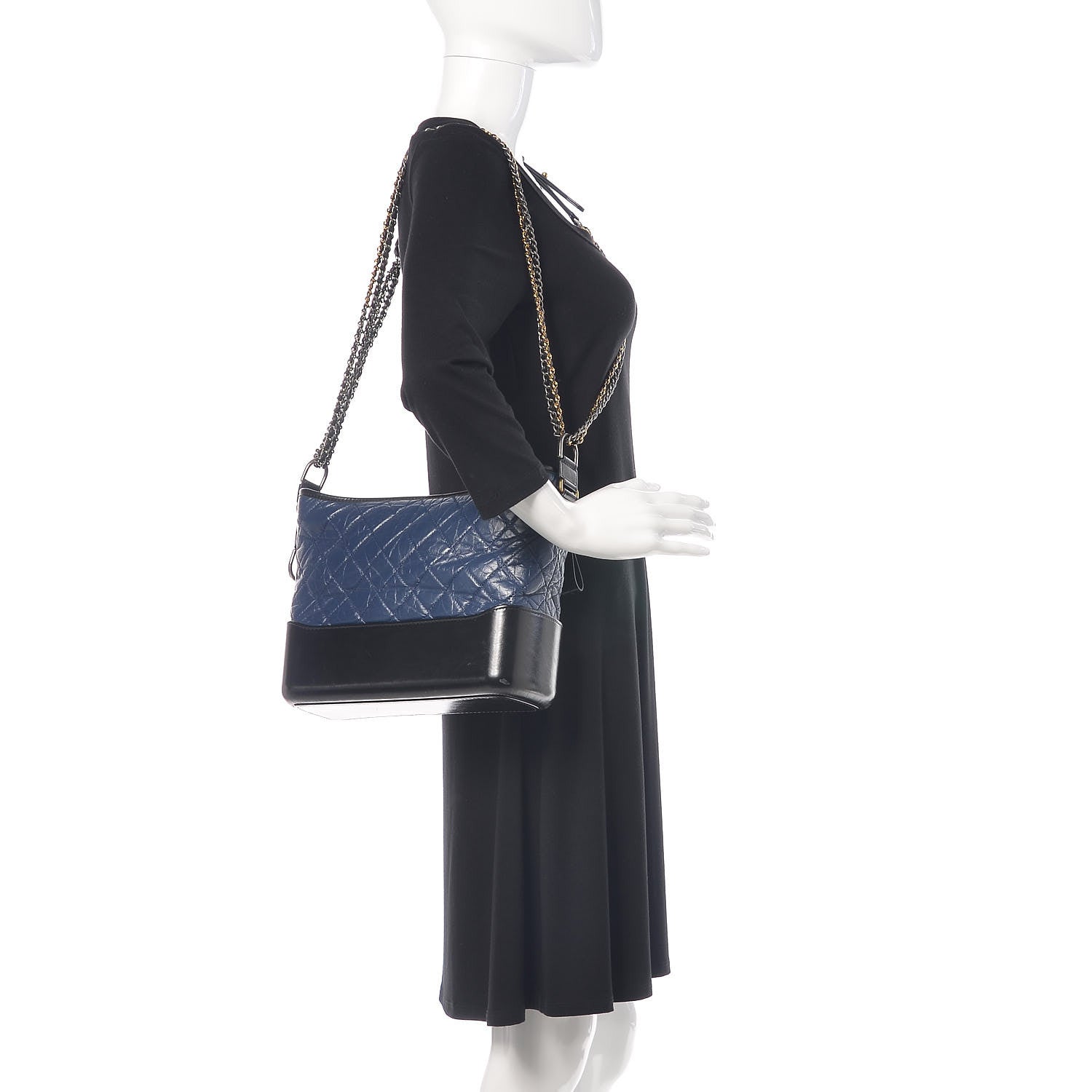 Chanel Aged Calfskin Quilted Medium Gabrielle Hobo Navy Black 2 of 14