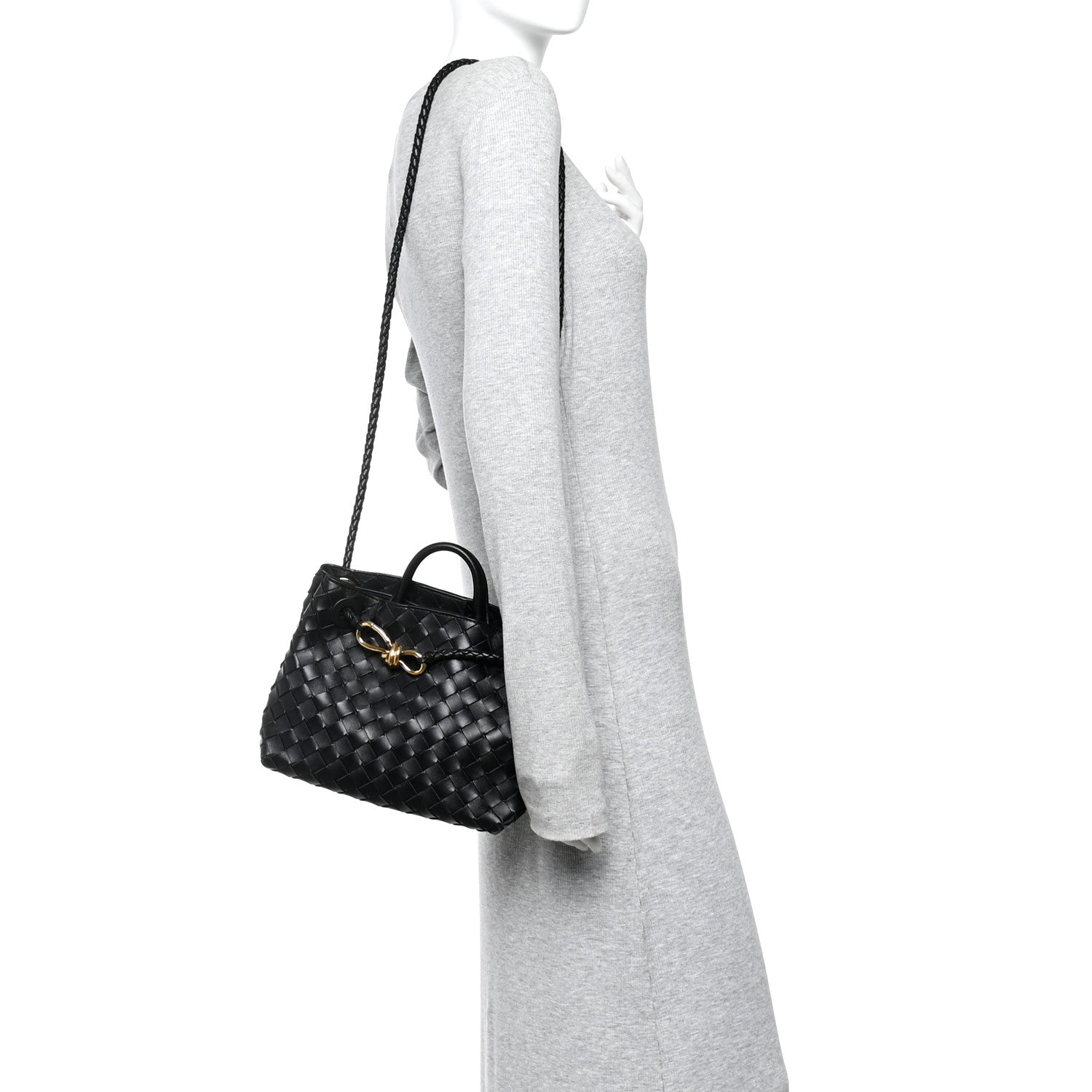 Bottega Veneta Nappa Intrecciato Small Andiamo Shoulder Bag Black