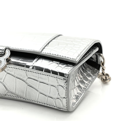 Balenciaga Metallic Calfskin Crocodile Embossed Hourglass Chain Bag Silver 9 of 9