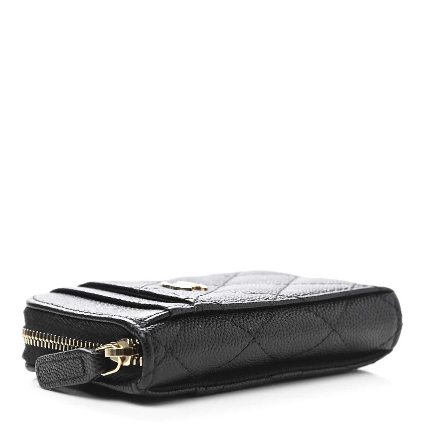 Caviar Quilted Zip Card Holder Black