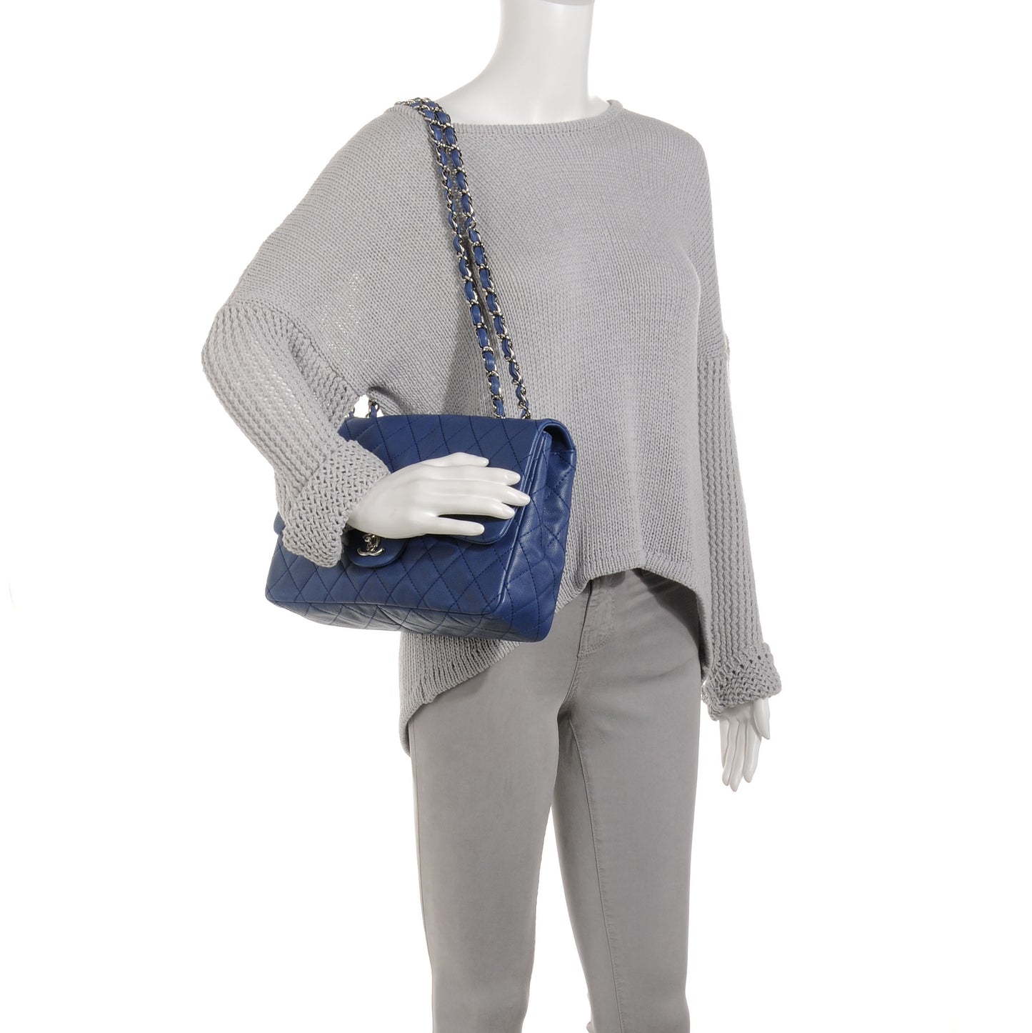 Washed Caviar Jumbo Single Flap Royal Blue