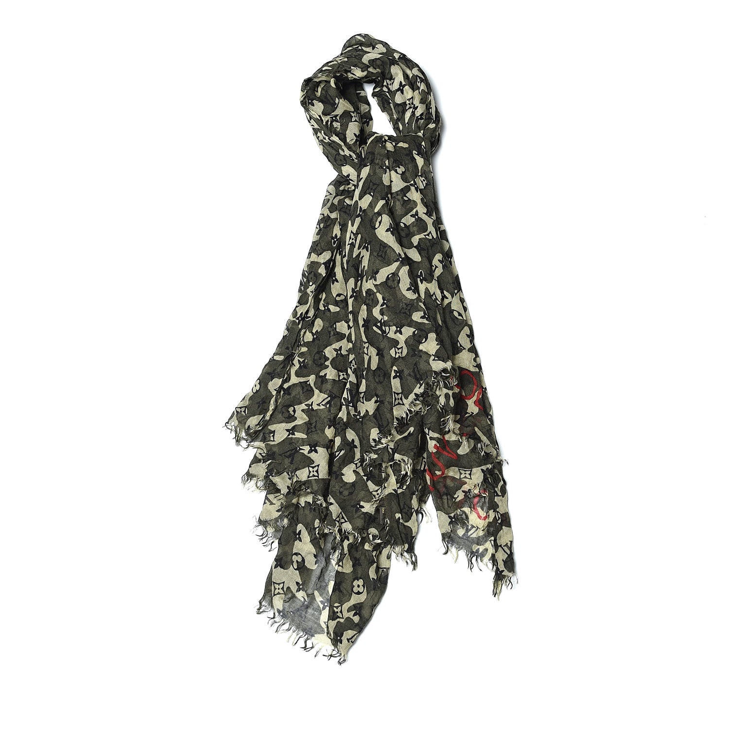 Louis Vuitton Cashmere Silk Monogramouflage Etole Scarf Kaki 1 of 4