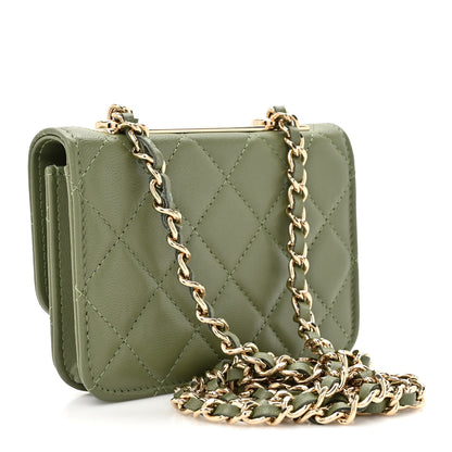 Chanel Lambskin Quilted Trendy CC Card Holder On Chain Green 3 of 12