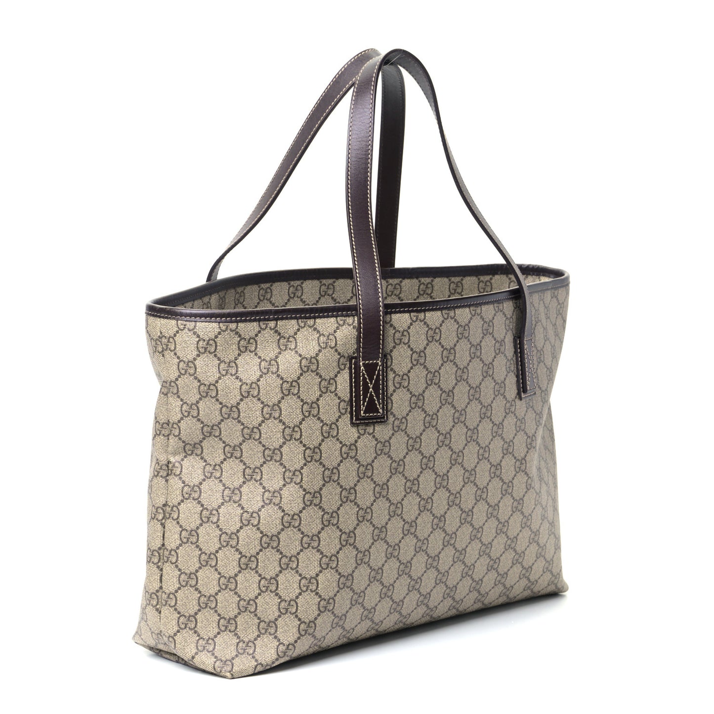 GG Supreme Monogram Medium Zippered Shopping Tote Dark Brown